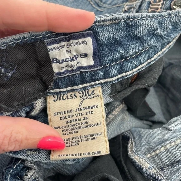 MISS ME JEANS Women’s JE534OB5X Boot Distressed knees embellished pockets sz 25 - Picture 11 of 14